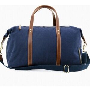 Hudson Sutler Navy Blue Canvas Heritage Weekender Duffel Leather Trim Travel Bag